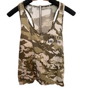 Harley Davidson Racerback Camo Tank Womens Sm(tag missing)button front moto chic